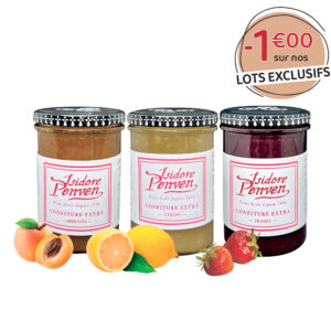 Lot de 3 Confitures Citron, Abricots, Fraises